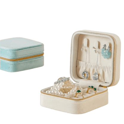 Portable Jewelry Box with Zipper - 3 - 3/4 x 3 - 3/4 x 1 - 7/8 PU Leather - Lion Wholesale