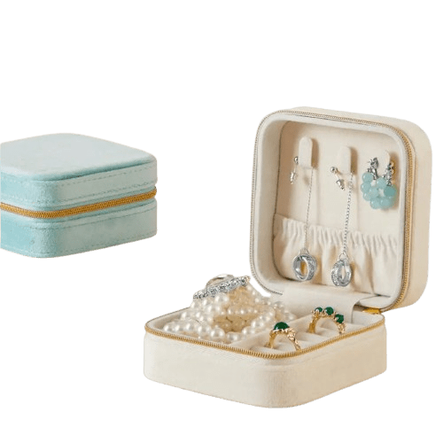 Pre - Order | Portable Jewelry Box 3 - 3/4 x 3 - 3/4 x 1 - 7/8 PU Leather with Zipper - April 2025 - Lion Wholesale