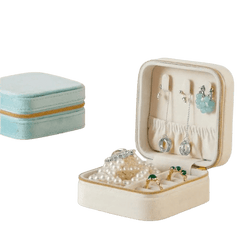 Pre - Order | Portable Jewelry Box 3 - 3/4 x 3 - 3/4 x 1 - 7/8 PU Leather with Zipper - April 2025 - Lion Wholesale