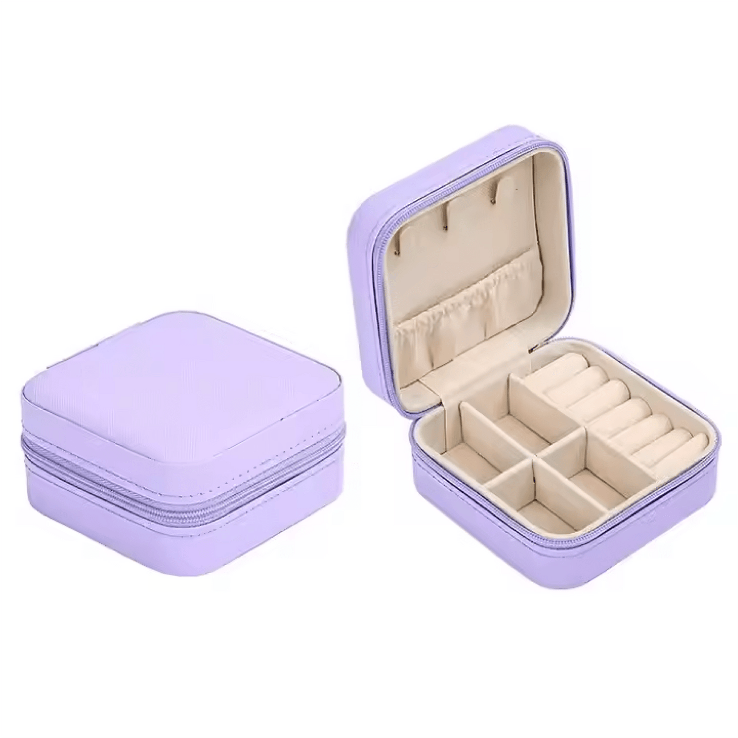 Pre - Order | Portable Jewelry Box 3 - 3/4 x 3 - 3/4 x 1 - 7/8 PU Leather with Zipper - April 2025 - Lion Wholesale