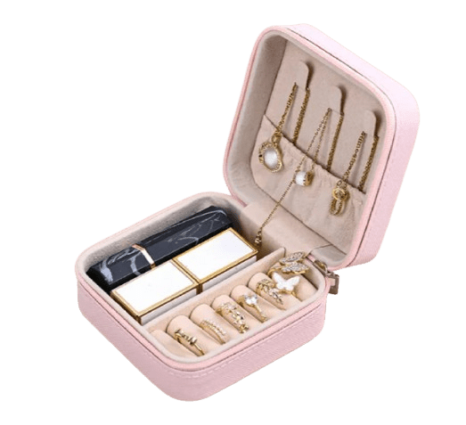 Pre - Order | Portable Jewelry Box 3 - 3/4 x 3 - 3/4 x 1 - 7/8 PU Leather with Zipper - April 2025 - Lion Wholesale