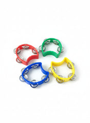 Four colorful cat-shaped tambourines on a White background