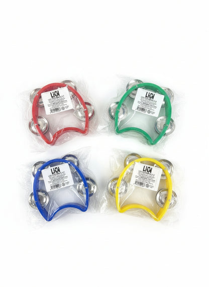 Four colorful plastic rings in clear packaging on a White background with Lions tracking labels