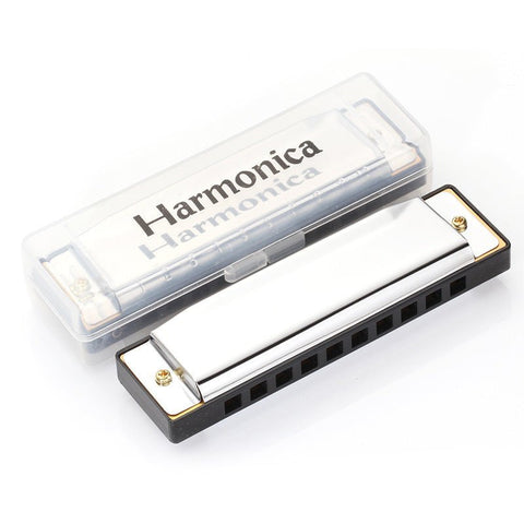 Premium 10 - Hole Student Harmonica in Key C - Stainless Steel with Brass Reeds - Lion Wholesale
