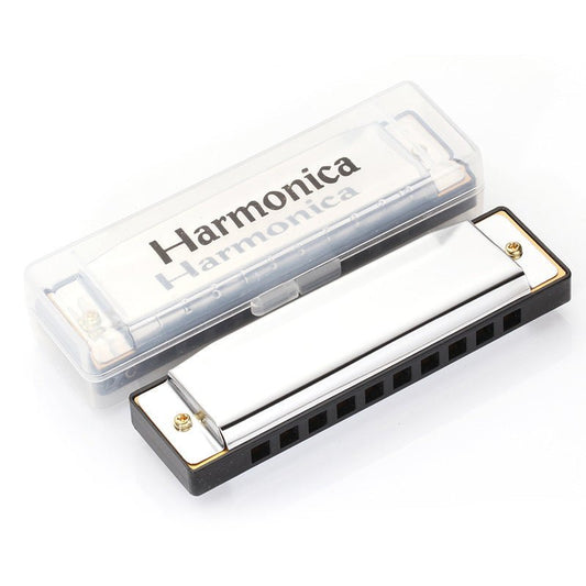 Premium 10 - Hole Student Harmonica in Key C - Stainless Steel with Brass Reeds - Lion Wholesale