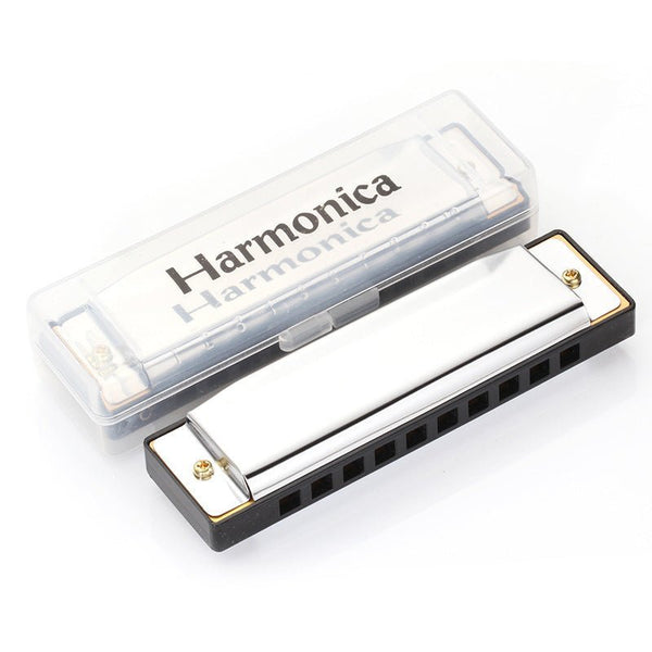 Premium 10 - Hole Student Harmonica in Key C - Stainless Steel with Brass Reeds - Lion Wholesale