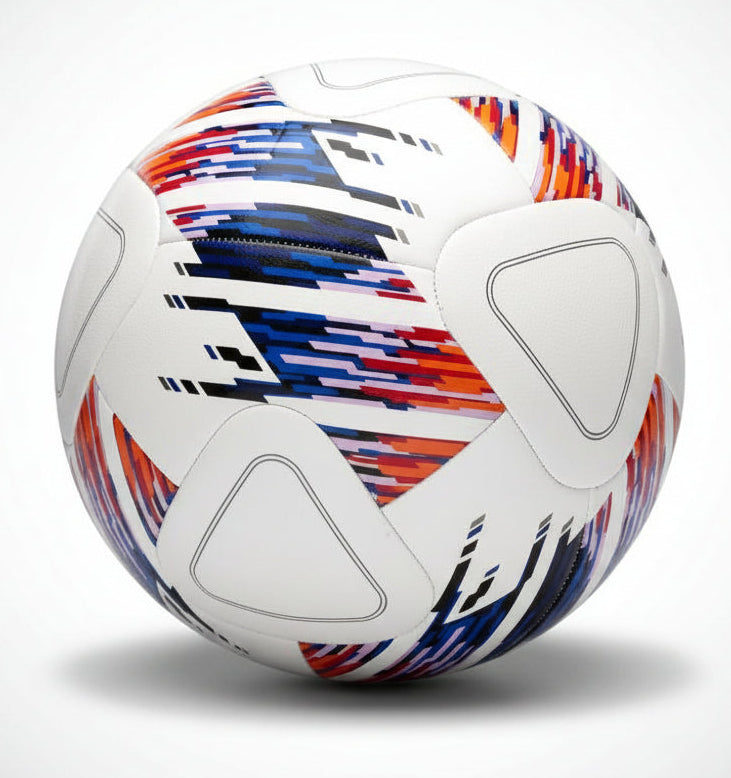 Premium Size 5 Soccer Ball Collection - White base with pixelated colorful patterns on a white background