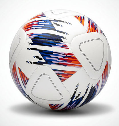 Premium Size 5 Soccer Ball Collection - White base with pixelated colorful patterns on a white background