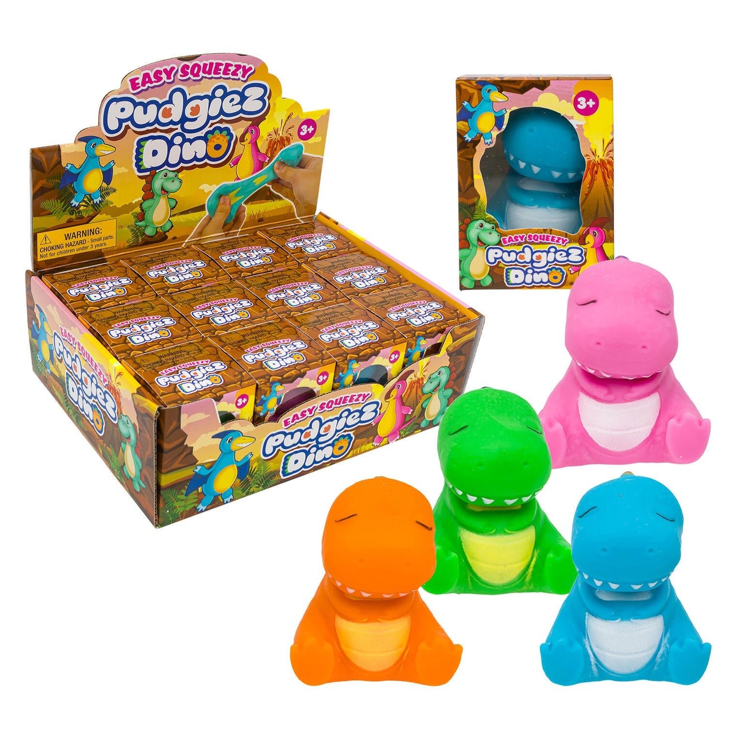 Pudgiez Dino – Easy Squeezy Dinosaur Squishy - Stretchy Toy - Sold Individually from 4 Random Colors - Lion Wholesale