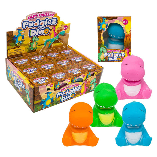 Pudgiez Dino – Easy Squeezy Dinosaur Squishy - Stretchy Toy - Sold Individually from 4 Random Colors - Lion Wholesale