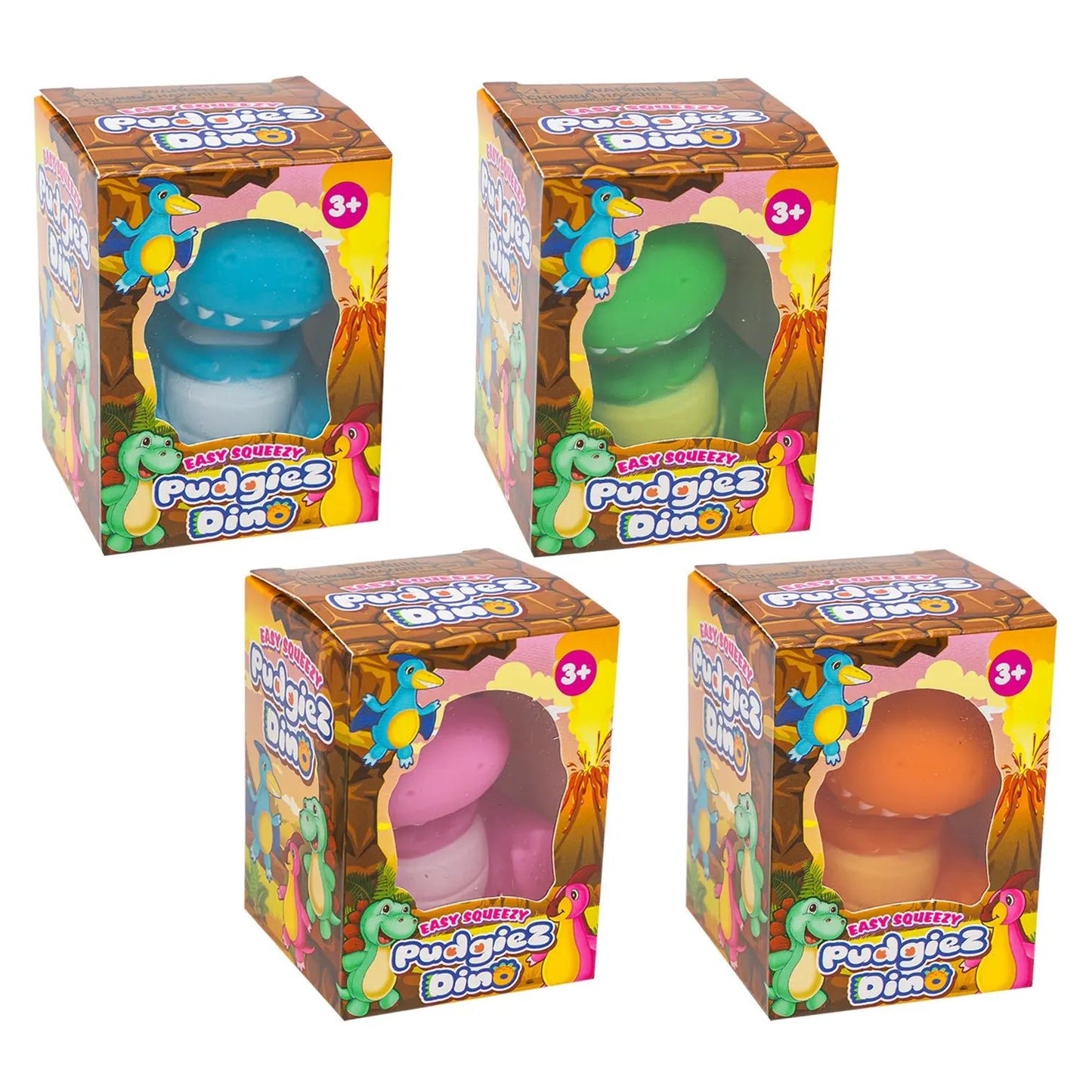 Pudgiez Dino – Easy Squeezy Dinosaur Squishy - Stretchy Toy - Sold Individually from 4 Random Colors - Lion Wholesale