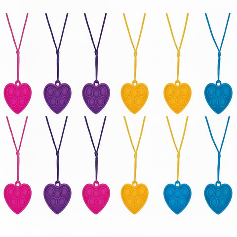 Rainbow Heart Pop Fidget Necklace – Silicone Pendant | Multicolor | Sold Individually - Lion Wholesale
