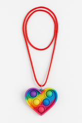 Rainbow Heart Pop Fidget Necklace – 12 Pack Silicone Pendant
