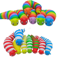 Colorful toy worms with a free color box for 100 PCS on a white background