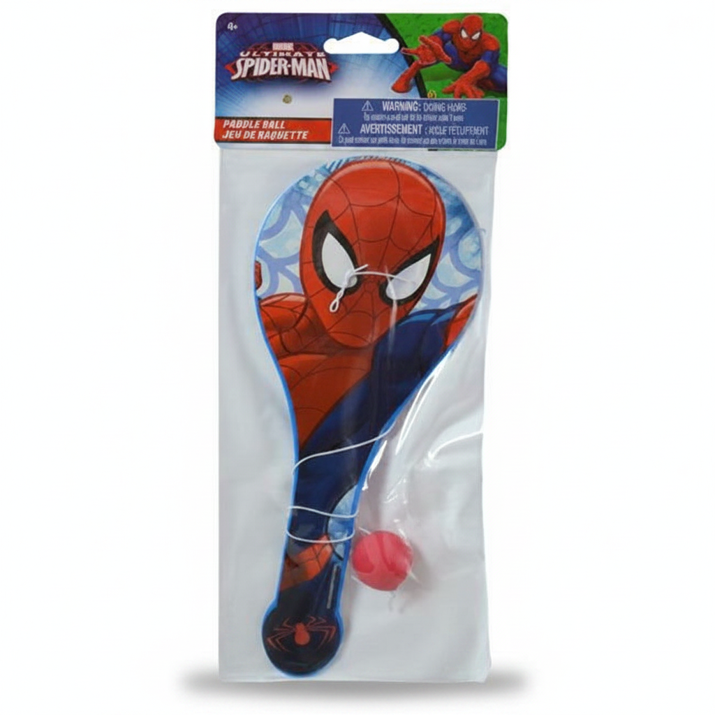 Spider-Man Paddle Ball Pro Product Photo in plastic cellophane package with hang tag 
