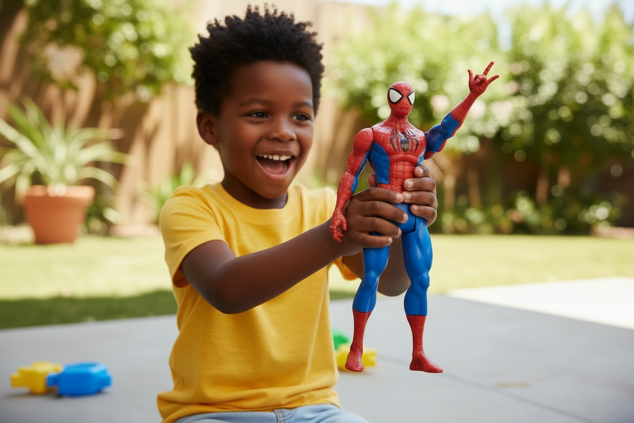 Child playing with Spider-Man Titan Hero figurine