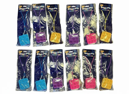 Square Pop Fidget Necklace — 12 - Pack (3 each: Yellow, Blue, Pink, Purple) or Multicolor - Lion Wholesale