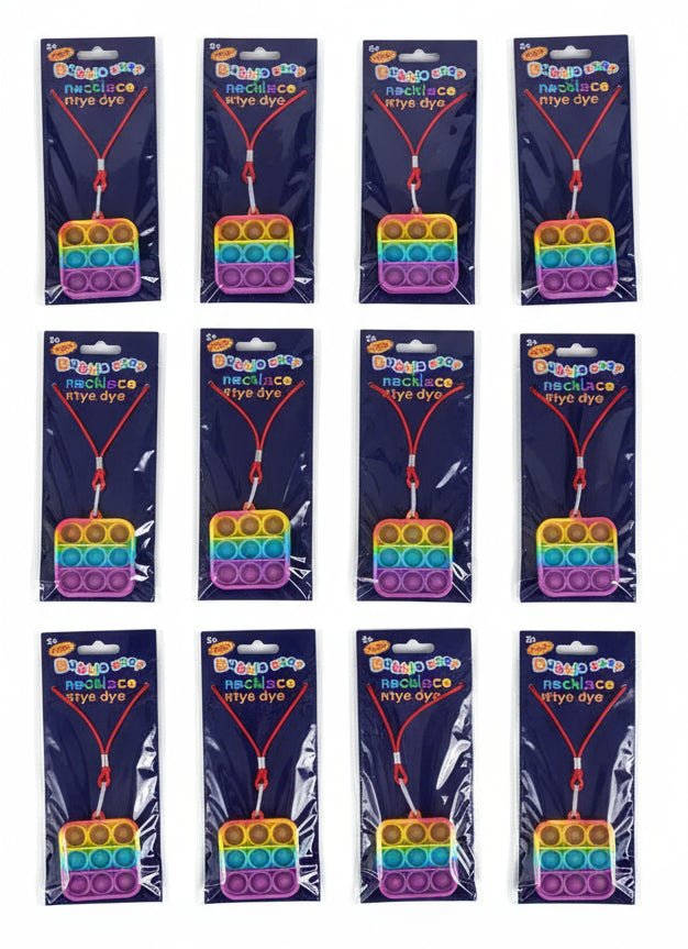 Square Pop Fidget Necklace — 12 - Pack (3 each: Yellow, Blue, Pink, Purple) or Multicolor - Lion Wholesale