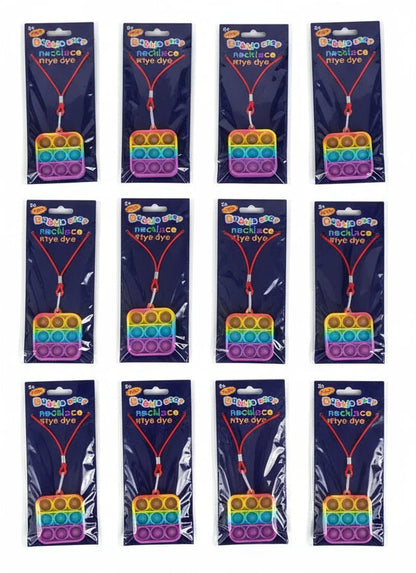 Square Pop Fidget Necklace — 12 - Pack (3 each: Yellow, Blue, Pink, Purple) or Multicolor - Lion Wholesale