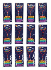 12each square bubble pop fidget necklaces in the package on a white background