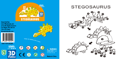 Stegosaurus 3D Puzzle |Fits Perfectly In The Bottom of a Shoebox! - Lion Wholesale