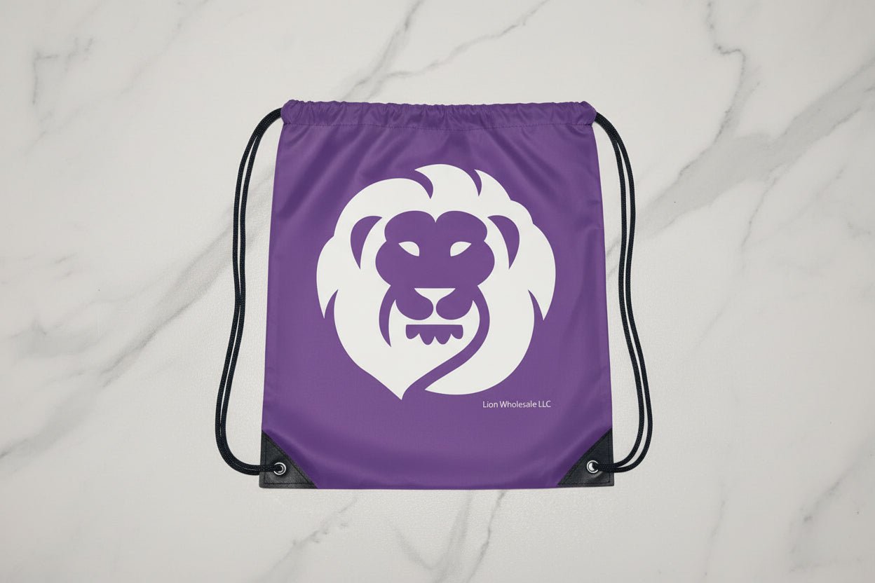 Versatile Drawstring Backpack - Durable 13.39" x 16.54" Polyester Gym Bag(sold individually) - Lion Wholesale