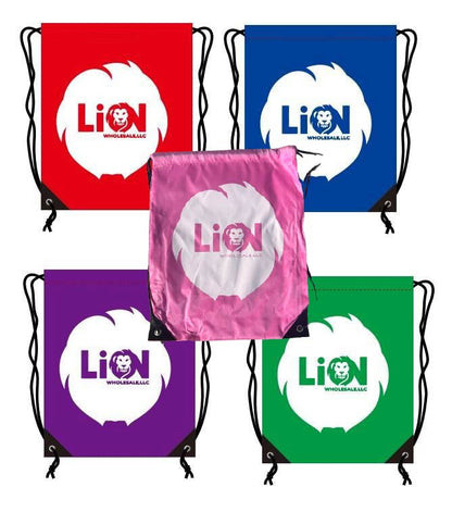 Versatile Drawstring Backpack - Durable13.39" x 16.54" Polyester Gym Bag - Lion Wholesale